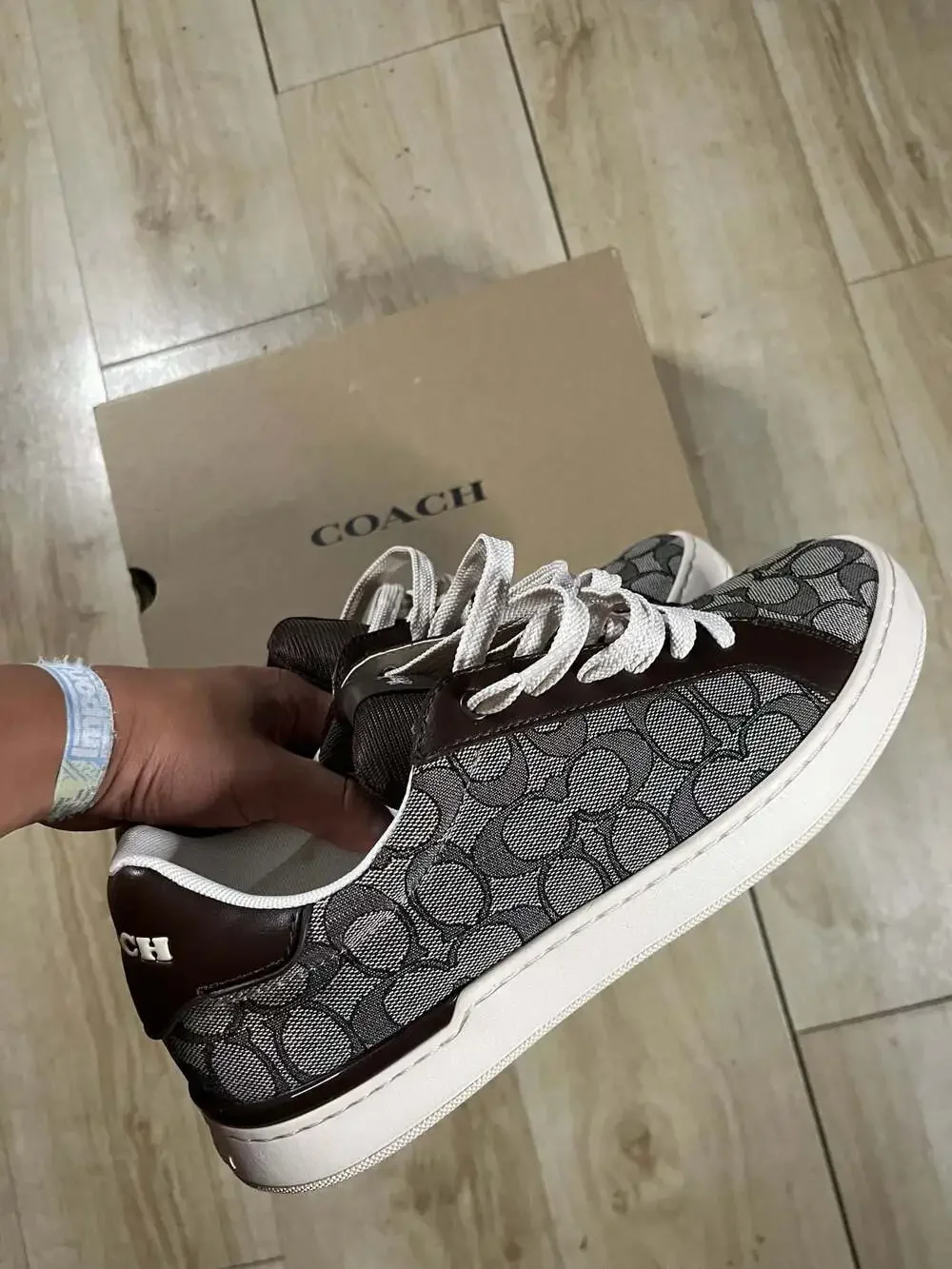 Coach Men's Lowline Signature C Jacquard Leather Sneakers Charcoal Brown